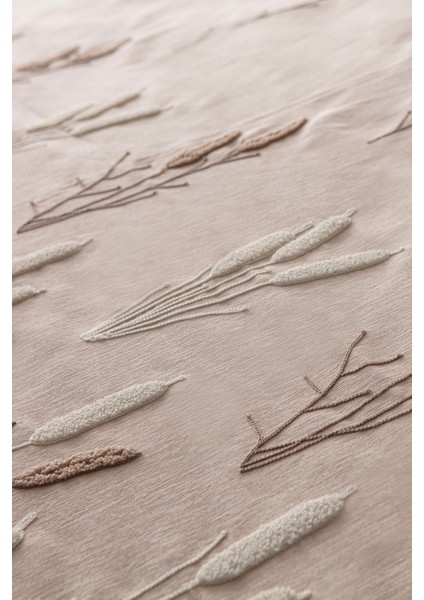 Willow Breeze Şönil Kumaş Nakışlı Yatak Örtüsü Seti – 240X260 cm Çift Kişilik, Buğday ve Çiçek Desenli Punch Işlemeli Tasarım