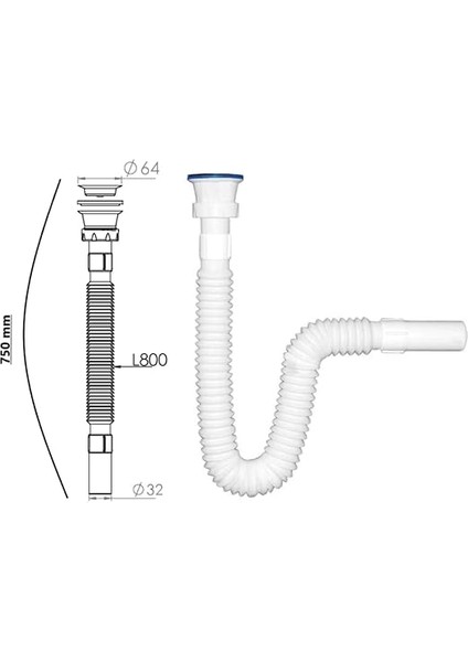 1.kalite Paslanmaz Çelik Süzgeçli Lavabo Gider Hortumu/körüklü Lavabo Sifonu/eviye Gider Borusu (75 Cm) modelleri