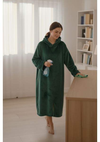 Serona Wellsoft Peluş Kapüşonlu Uzun Panço Yumuşak Dokulu Giyilebilir Tv Battaniyesi | Z.yeşil S/m indirimleri