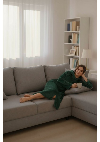 Serona Wellsoft Peluş Kapüşonlu Uzun Panço Yumuşak Dokulu Giyilebilir Tv Battaniyesi | Z.yeşil S/m