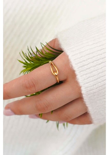 Zincir ve Halka Tasarım Altın Kadın Çelik Yüzük Seti – 2'li