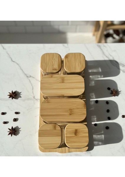 6’lı Bambu Kapaklı Borosilikat Cam Saklama Kabı Seti – 4X240 ml & 2X480 Ml, Doğal Bambu Tepsili, 19X40 cm fiyatları