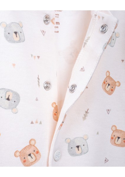 %100 Organik Pamuk Gots Sertifikalı Patikli Çıtçıtlı Teddy Bebek & Yenidoğan Tulum - Ekru / Ayıcık Desenli modelleri
