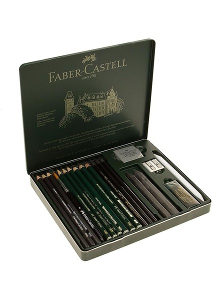 Pitt Grafit Sanat Seti, Siyah, 19 Parça, Kömür Kalem ve Aksesuarlarla, Gölgelendirme ve Eskiz Için