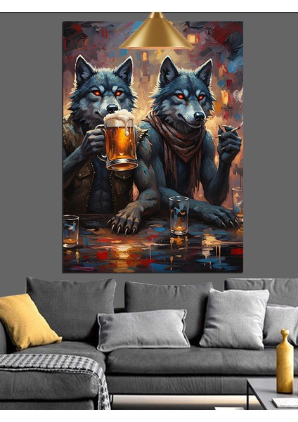 Bira Içen Kurtlar Dekoratif Kanvas - Mdf Ahşap Tablo fiyatları