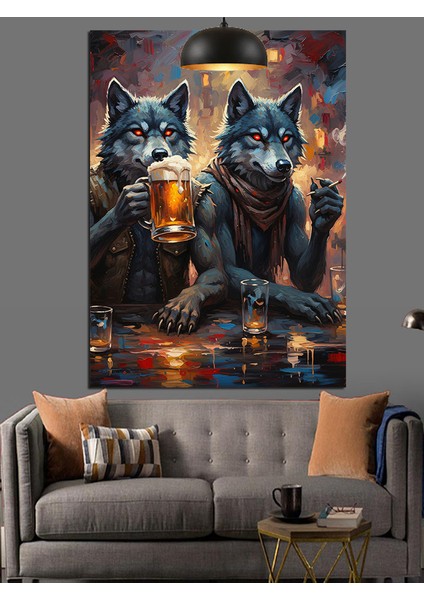 Bira Içen Kurtlar Dekoratif Kanvas - Mdf Ahşap Tablo fırsatları