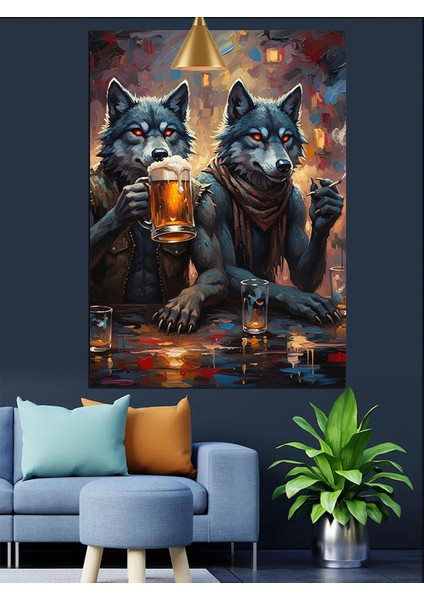 Bira Içen Kurtlar Dekoratif Kanvas - Mdf Ahşap Tablo indirimleri