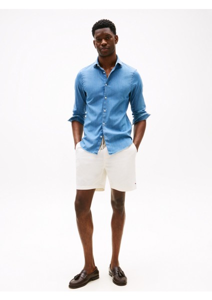 Normal Gömlek Yaka Mavi Erkek Gömlek MW0MW39766C5E_DC Denım Shırt