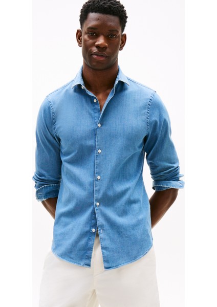Normal Gömlek Yaka Mavi Erkek Gömlek MW0MW39766C5E_DC Denım Shırt fiyatları