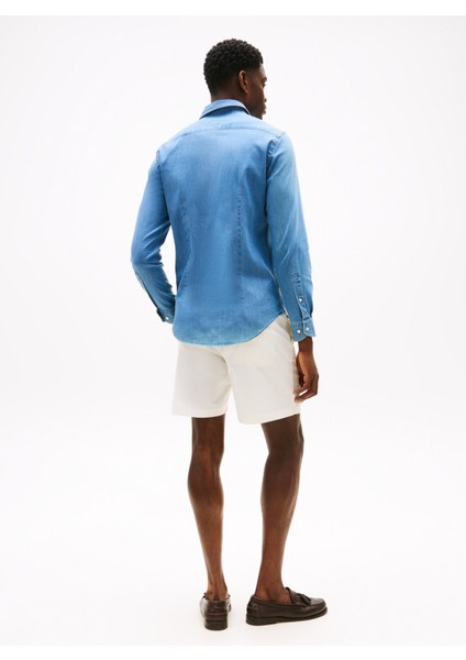 Normal Gömlek Yaka Mavi Erkek Gömlek MW0MW39766C5E_DC Denım Shırt modelleri