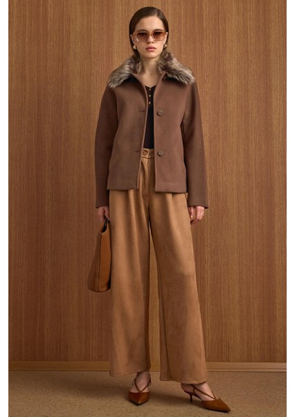 Yakası Çıkabilen Kürklü Kısa Kaban A.kahve 3158 fiyatları