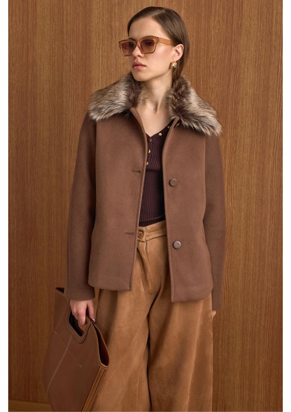 Yakası Çıkabilen Kürklü Kısa Kaban A.kahve 3158 indirimleri