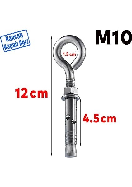 Kancalı Çelik Dübel M10 Salıncak Boks Torbası Avize Için Gömlekli Kapalı Ağız Kanca 5 Adet fiyatları