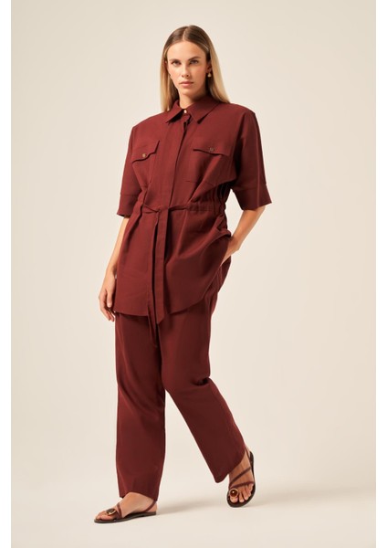 Ftz Kadın Keten Takım Bordo 31196