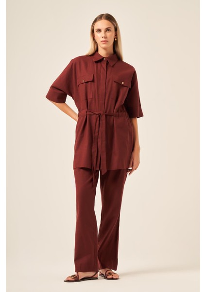 Ftz Kadın Keten Takım Bordo 31196 modelleri