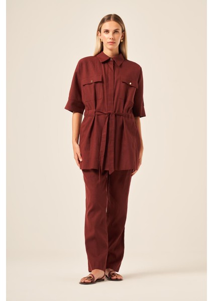 Ftz Kadın Keten Takım Bordo 31196 fırsatları