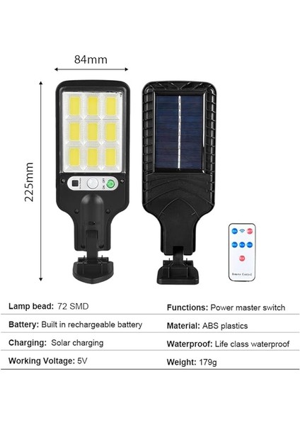 Güneş Enerjili Sokak Lambaları Dış Mekan Otomatik LED Sokak Lambası Su Geçirmez Pır Hareket Sensörü 120 Derece Algılama Bahçeler Için 3 Ayarlanabilir Mod Yollar Şeritler Uzaktan Kumandalı Arka B modelleri