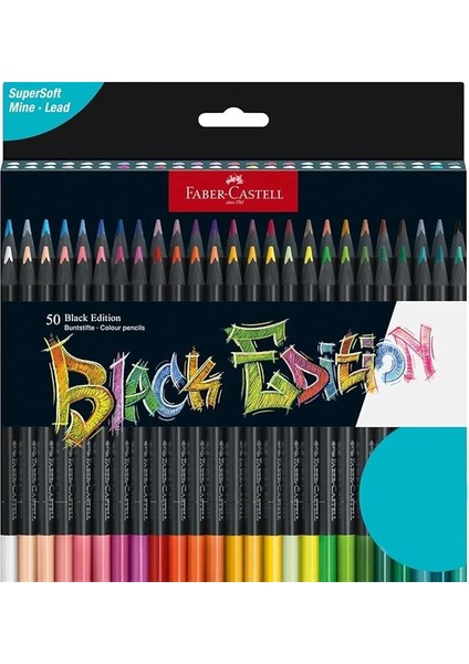 116450 - Renkli Kalemler Blackwood, Black Edition, 50'li Kutu, Parlak Renkler, Yumuşak Çizgili, Siyah Ahşap