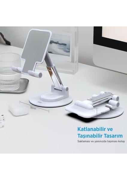 Katlanabilir 360 Derece Dönen Masaüstü Telefon Beyaz modelleri