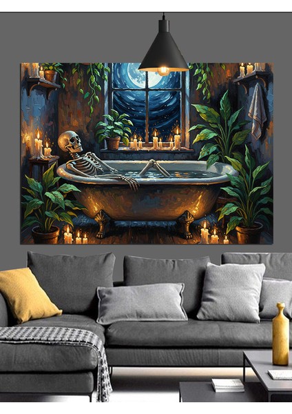 Küvetli Retro Banyo Dekoratif Kanvas - Mdf Ahşap Tablo