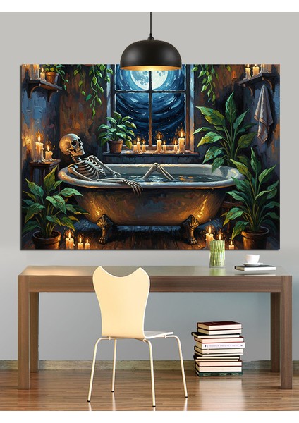 Küvetli Retro Banyo Dekoratif Kanvas - Mdf Ahşap Tablo modelleri