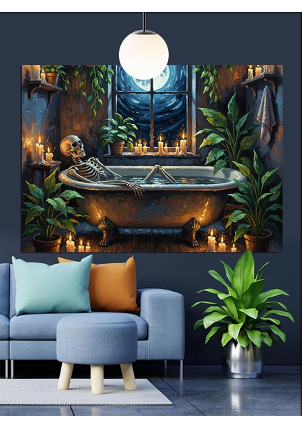 Küvetli Retro Banyo Dekoratif Kanvas - Mdf Ahşap Tablo fırsatları