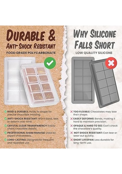 Home Dubai Çikolatası Için Kalıp, Sert Çikolata Kalıbı, Polikarbon Çikolata Kalıbı, Kırılmaz ve Esnemez 1:1 Gerçeklikte Dubai Çikolatası Elde Edin fırsatları