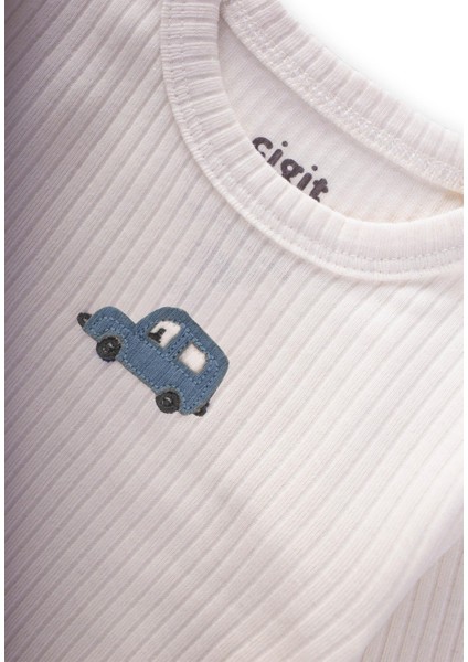 Araba Nakışli Zıbın Takım 0-3 Yaş Kırık Beyaz modelleri