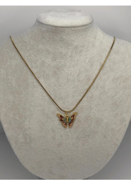 Toprak Tonlarında Kelebek Kanatlı Gold Kolye
