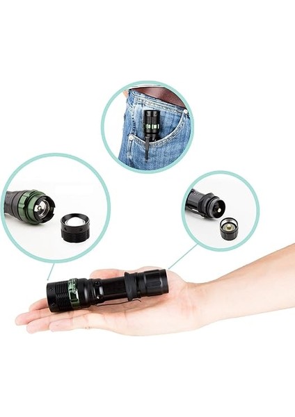 Cree Q5 Uzun Menzil El Feneri - Zoom - Aaa Destekli modelleri