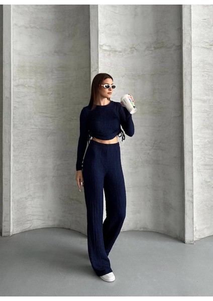 Kadın Beli Bağlama Detaylı Alt Üst Bürümcük Gofre Ikili Takım fırsatları