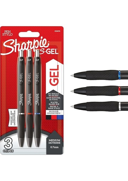 Sharpie S Gel Jel Mürekkepli Kalem, 0.7 Mm, Siyah, Mavi, Kırmızı - 3'lü Bls