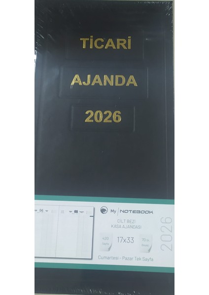 2026 Ticari Ajanda Cilt Bezli 17 x 33 cm 420 Sayfa