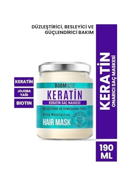 Boom Butter Güçlendirici & Onarıcı Keratin Saç Maskesi, Kırılma Karşıtı & Yoğun Besleyici, Yıpranmış Saçlar Için, Derinlemesine Nemlendirici & Parlaklık Veren Bakım, 190 ml modelleri