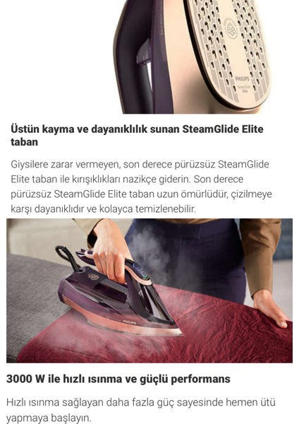 8000 Serisi Azur Buharlı Ütü, Kumaşa Göre Akıllı Isı Ayarlama, Optimaltemp Teknolojisi + Mutfak Tartısı