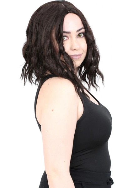 Fiber Sentetik Kısa Dalgalı Perçemsiz Peruk - Koyu Kahve fiyatları