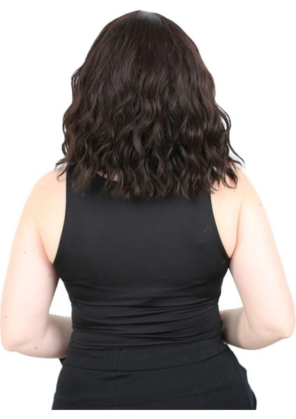 Fiber Sentetik Kısa Dalgalı Perçemsiz Peruk - Koyu Kahve fırsatları