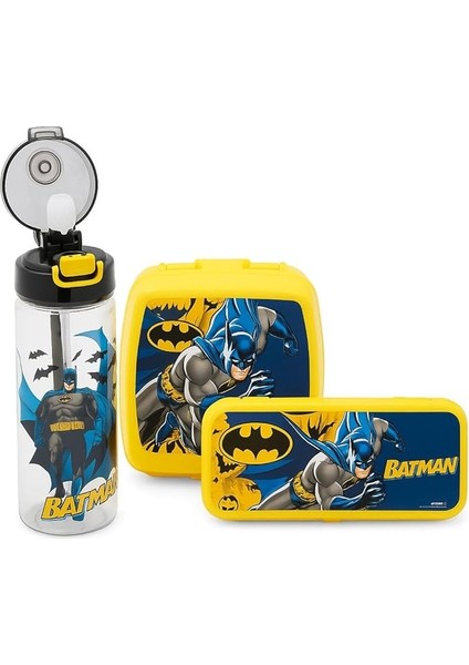 Mark Batman Lisanslı Okul Seti; 500 ml Matara, Beslenme Kutusu, Kalem Kutusu