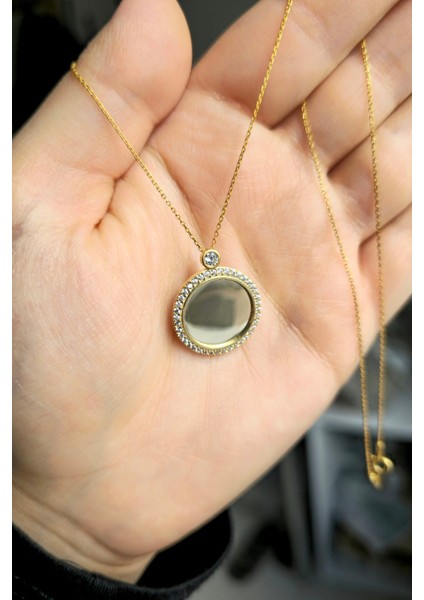 925 Ayar Gümüş 24 Ayar Altın Kaplama Taşlı Plaka Kolye