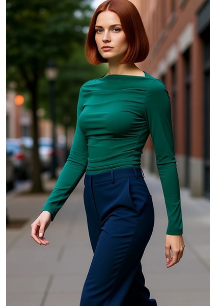 Stil Kadın Drapeli Vücuda Oturan Esnek Bluz Regular Örme Slim Kalıp modelleri