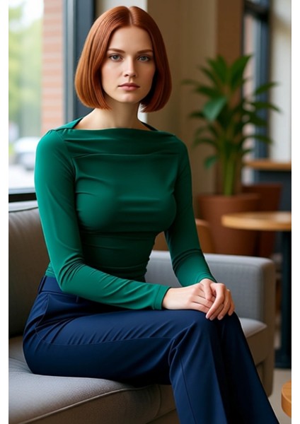 Stil Kadın Drapeli Vücuda Oturan Esnek Bluz Regular Örme Slim Kalıp fırsatları