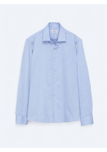 Açık Lacivert Regular Fit Dokuma Klasik Pamuk Karışımlı Gömlek