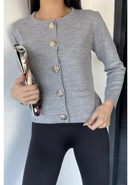 Kadın Düğme Detaylı Triko Ceket P-00018995