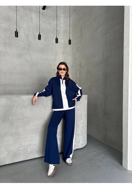 Kadın Spor Eşofman Takım Modal Kumaş Şeritli Uzun Kol Ikili Takım modelleri