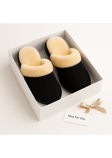 Nice For You Premium Kadın Kürklü Peluş Ev Terliği Cozy Kalın Tabanlı Yün Astarlı Kışlık fırsatları