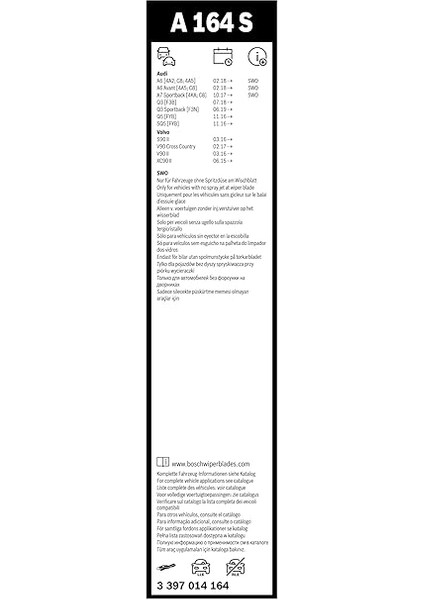 Aerotwin Silecek Seti Volvo XC90 (2015-2024), Audi Q5 (2008-2024), Q3 Sportback (2021-2024), A7 (2018-2024), A6 (2019-2024) [625/500 Mm] A164S 3397014164 modelleri