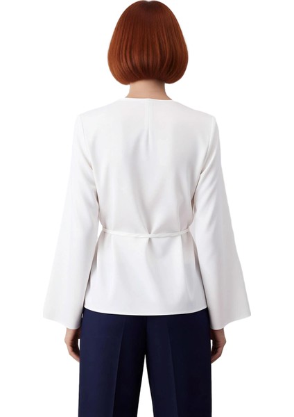 Kadınlar Için Kruvaze Tasarımlı Uzun Kollu Düz Dokuma Bluz Kaliteli Şık Rahat Modern Zarif modelleri