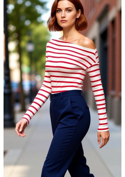 Kadın Şık Regular Kayık Yaka Düşük Kol Slim Kalıp Örme Düz Yumuşak Kumaşlı Fitted Vücuda Oturan Bluz fırsatları