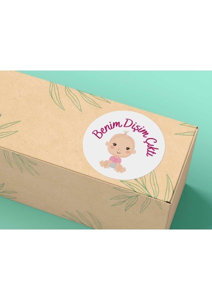Buğdayı Kız Bebek Pembe Dişim Çıktı Yuvarlak Mat Etiket 4 cm Bebek Partisi (40 Adet)