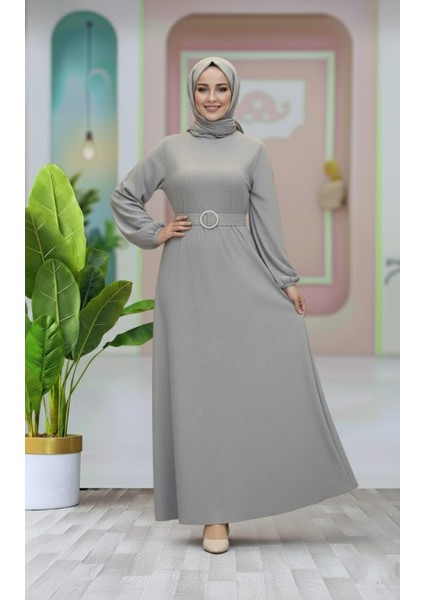 Kemer Detaylı Lastik Kollu Uzun Tesettür Elbise fırsatları